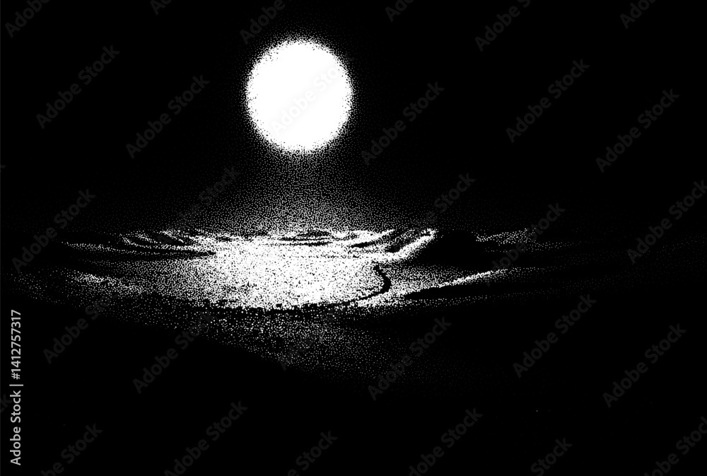 Aufkleber alien planet landscape in retro dotwork style. planets and satellites over unknown planet in space. 