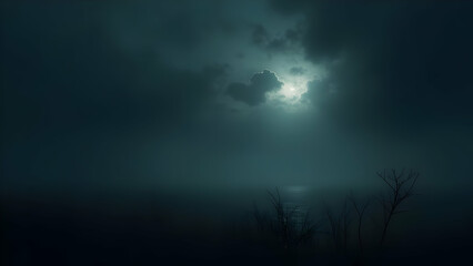 A dark sky with a moon and clouds