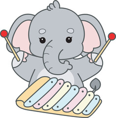 Cute Elephant vector icon. Funny baby Elephant animal series stock illustration. Life of fluffy Elephant designs.