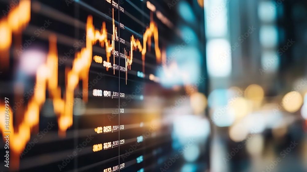 Aufkleber Digital stock market graph display with fluctuating chart data illustrating finance trends : Generative AI