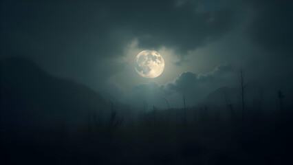 A dark sky with a moon and clouds