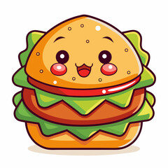 Burger hamburger isolated flat design. Burger or sandwich, fast food