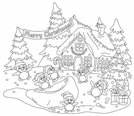 christmas, happy christmas, christmas coloring book, cute animal christmas coloring page, kids coloring, coloring page, coloring, cartoon, illustration, coloring book, vector, animal, drawing, sketch,