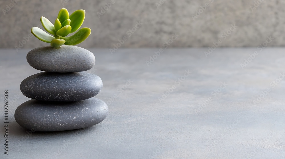 Aufkleber simple and elegant stone stack with succulent plant on a minimalist background : generative ai