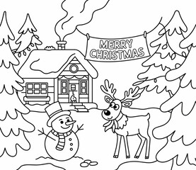 christmas, happy christmas, christmas coloring book, cute animal christmas coloring page, kids coloring, coloring page, coloring, cartoon, illustration, coloring book, vector, animal, drawing, sketch,