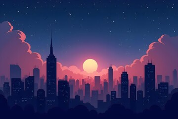 Fototapeta premium Twilight Cityscape with Skyscraper Silhouettes and Blank Space