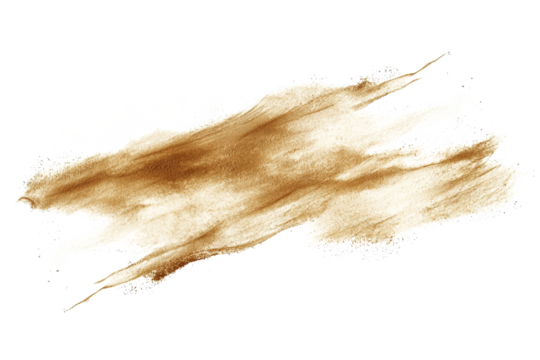 Fine sand lightly splash top view on a pure white background, isolated and suitable for PNG extraction