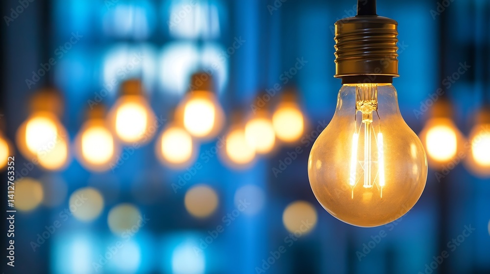 Aufkleber Illuminated Light Bulb with Soft Focus Background Featuring Warm Ambient Light : Generative AI