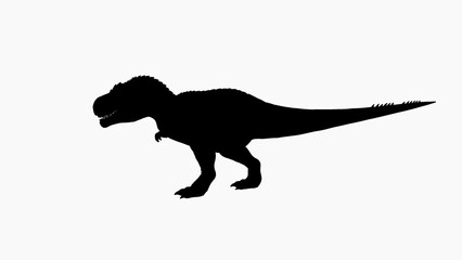 Black Silhouette of Carnivorous Dinosaur on White Background