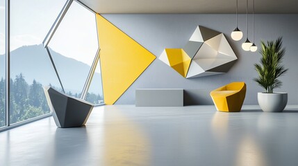 Sleek and Modern Interior with Geometric Accents and Mountain View