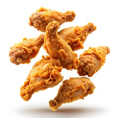 tasty flying fried chicken isolated on white background
