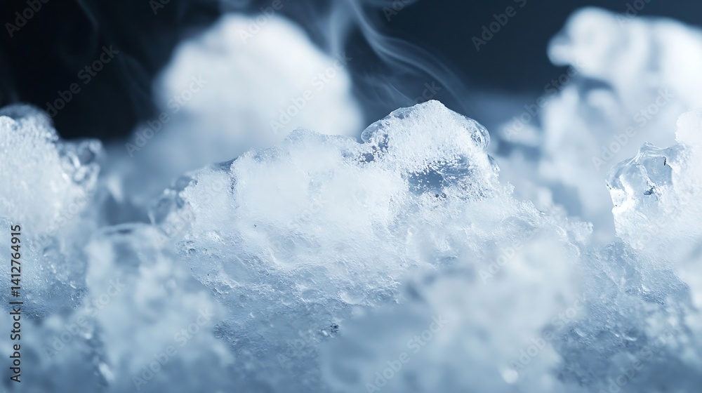 Poster close up view of ice crystals with steam rising creating a beautiful winter texture and mood : gener