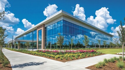 Obraz premium Modern Glass And Stone Office Building Exterior
