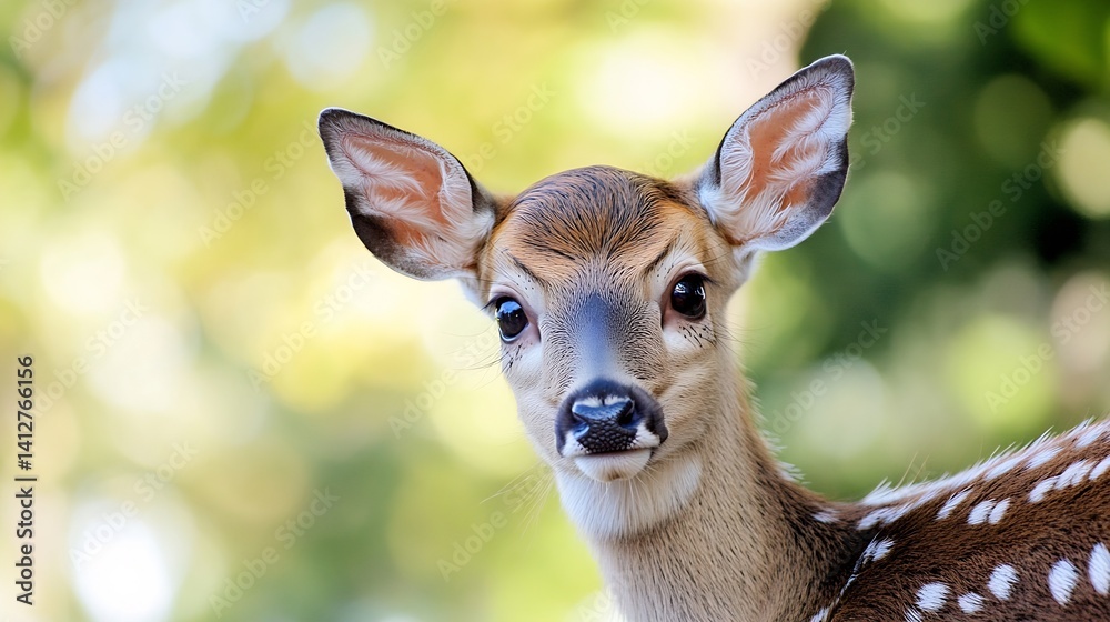 Poster adorable young deer with soft fur showcasing its big eyes and gentle expression in a natural setting