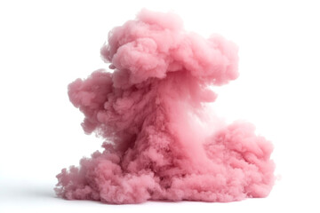 Pink smoke forming a cloud on a white background, ideal for concepts related to vapor, explosions or abstract designs