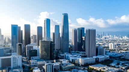 Fototapeta premium Modern Urban Skyline with Gleaming Skyscrapers Bathed in Bright Daylight : Generative AI