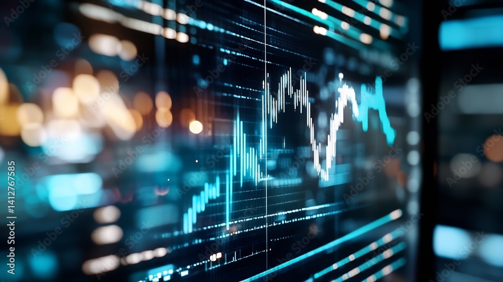 Leinwandbilder Digital financial data graph screen showing stock market trends and analysis in a modern environment : Generative AI