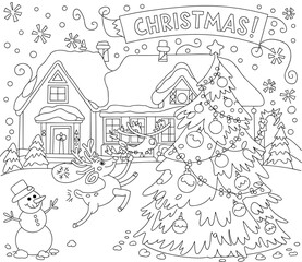 christmas, happy christmas, christmas coloring book, cute animal christmas coloring page, kids coloring, coloring page, coloring, cartoon, illustration, coloring book, vector, animal, drawing, sketch,