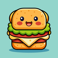Burger hamburger isolated flat design. Burger or sandwich, fast food