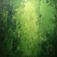 Fototapeta premium A vibrant painting showcases a rich, textured green hue applied to a wall, creating a lively atmosphere. The brushstrokes add depth, inviting viewers to explore its calming essence.