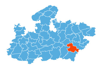 Mandla District map highlited in Madhya Pradesh state map