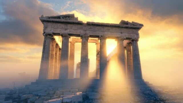 Sunrise at the Acropolis: A Slow Motion Circle Around Ancient Greek Columns in Athens, Greece