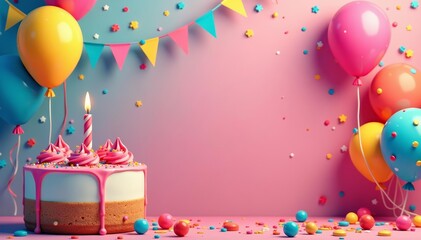 Playful happy birthday invite design with layers of bright colors, bright, happy, design