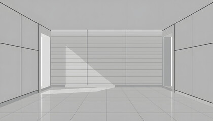 Obraz premium Elegant contemporary hall featuring a spacious blank gray wall, pixel art. with white shades
