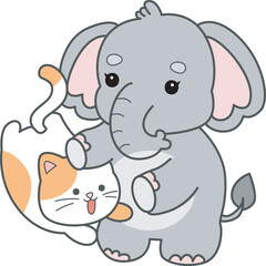 Cute Elephant vector icon. Funny baby Elephant animal series stock illustration. Life of fluffy Elephant designs.