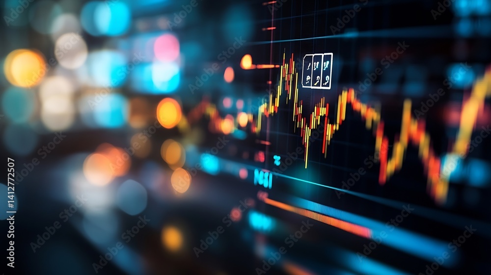 Poster Financial Data Visualization with Stock Market Graph and Bokeh Effects : Generative AI