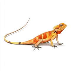 Obraz premium Colorful Orange Lizard with Stripes on White Background