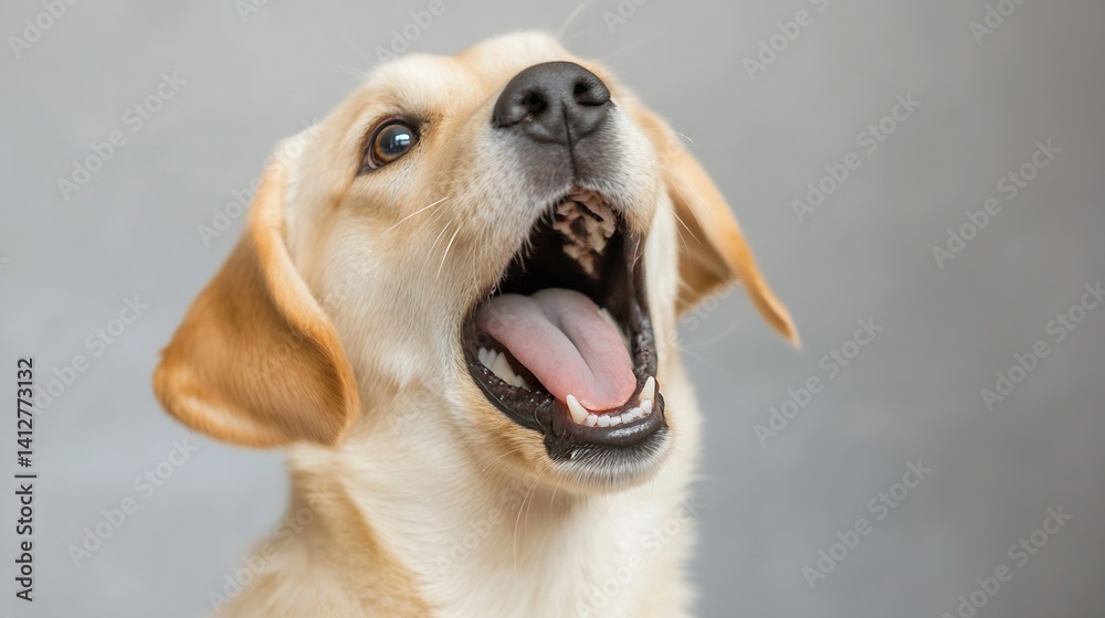 Aufkleber Happy Labrador Dog with Open Mouth and Playful Expression on a Gray Background : Generative AI