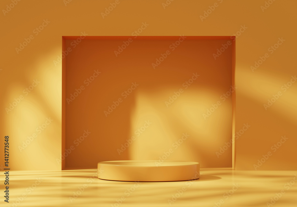 Poster yellow minimal background podium platform for product display presentation 3d rendering