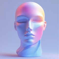 Peaceful, iridescent mannequin head.  Soft, pastel hues accentuate the smooth, serene features