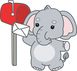 Cute Elephant vector icon. Funny baby Elephant animal series stock illustration. Life of fluffy Elephant designs.