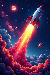 Fototapeta premium Set of colorful cosmic playing cards featuring rockets and UFOs, Cartoon, Playing cards, Posters