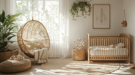 Charming Baby Room with a Unique Hanging Chair and Crib for Comfort and Playtime in Early Childhood