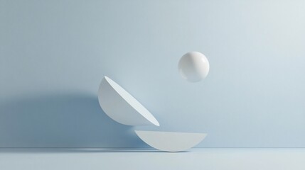 Elegant Abstract Composition of 3D Geometric Shapes in Soft Blue