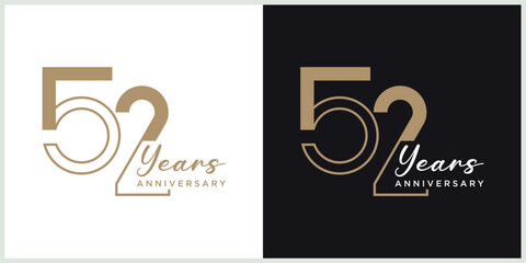 anniversary 52th logotype vector with brown and white color for special celebration day