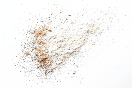 Ground bake powder particles unevenly dispersed on a pure white surface, perfect for PNG transparency