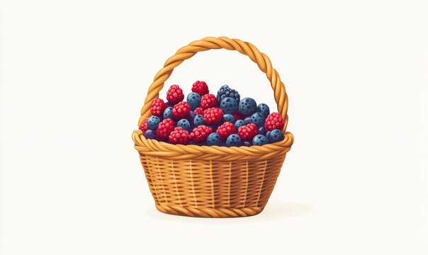 Colorful illustration of a fruit basket that includes apples, pears, and oranges