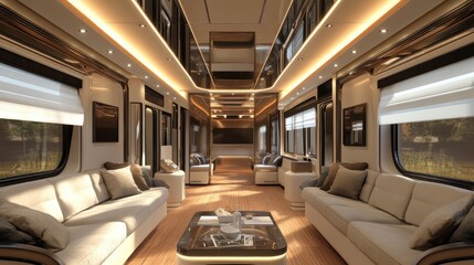 Fototapeta premium Exquisite Luxury Train Interior Design with Modern Amenities and Stylish Decor