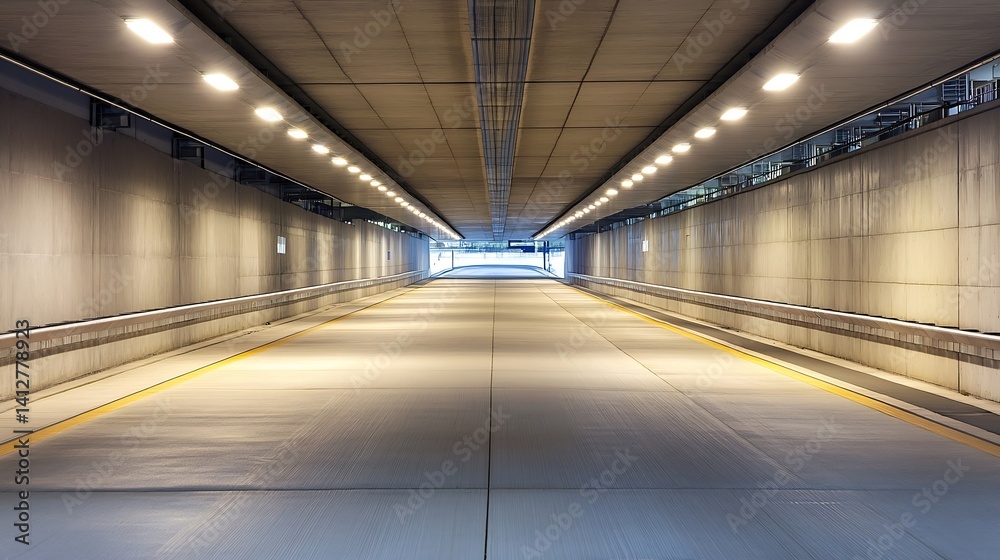 Poster modern urban tunnel optimal for transportation and travel with bright lighting and smooth surface : 
