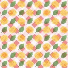 Green leaves, Yellow rose pattern background, plaid pattern, suitable for use as wallpaper, backdrop, postcard, back