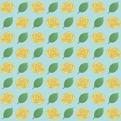 Green leaves, Yellow rose pattern background, plaid pattern, suitable for use as wallpaper, backdrop, postcard, back