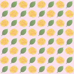 Green leaves, Yellow rose pattern background, plaid pattern, suitable for use as wallpaper, backdrop, postcard, back