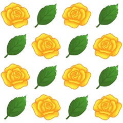 Green leaves, Yellow rose pattern background, plaid pattern, suitable for use as wallpaper, backdrop, postcard, back