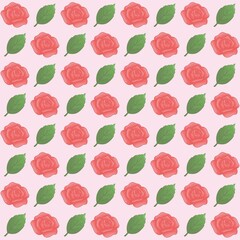 Green leaves, Red rose pattern background, plaid pattern, suitable for use as wallpaper, backdrop, postcard, back