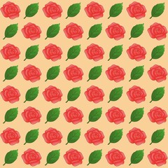 Green leaves, Red rose pattern background, plaid pattern, suitable for use as wallpaper, backdrop, postcard, back