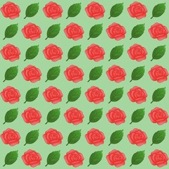 Green leaves, Red rose pattern background, plaid pattern, suitable for use as wallpaper, backdrop, postcard, back